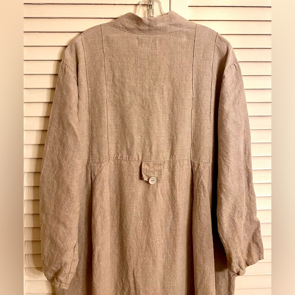 FLAX 100% Linen Tailored Long Dress / Duster w Pleats - Picture 7 of 8